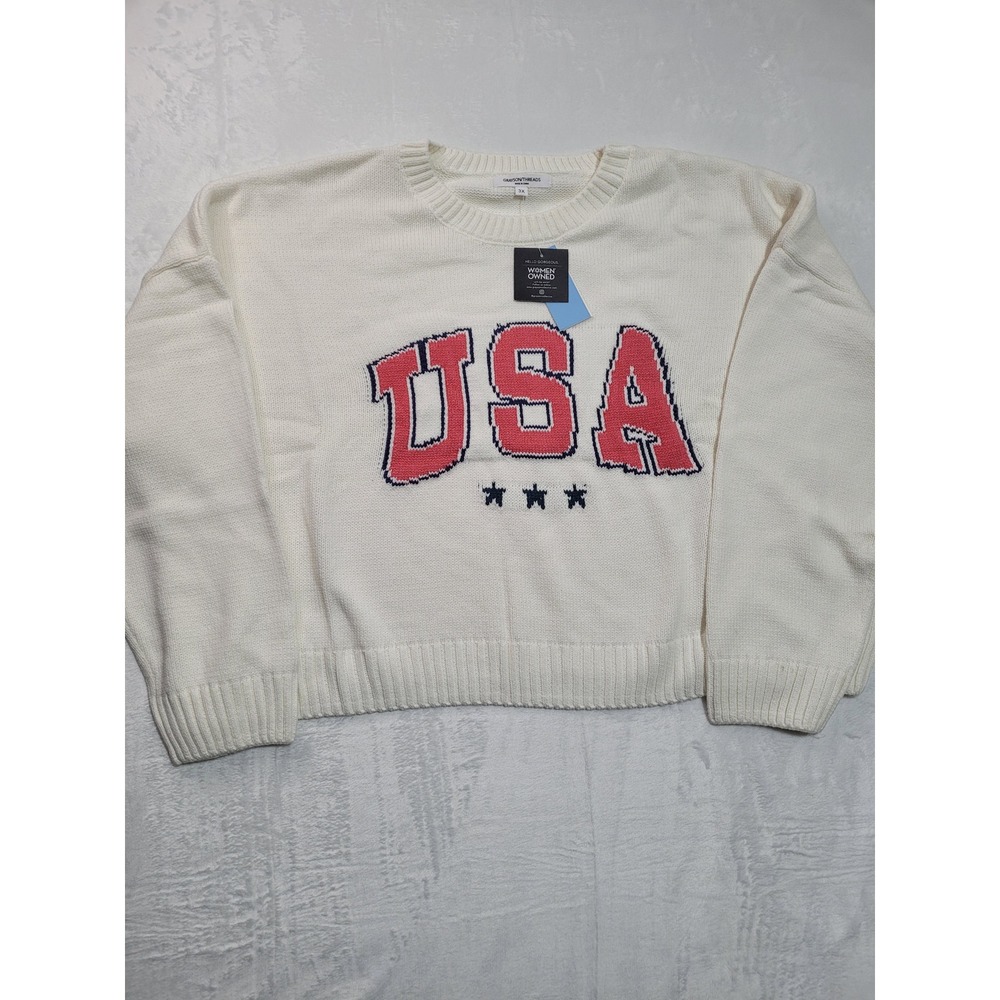 NWT Grayson Threads USA Sweater Women 3X‎ White  Graphic Knit Pullover